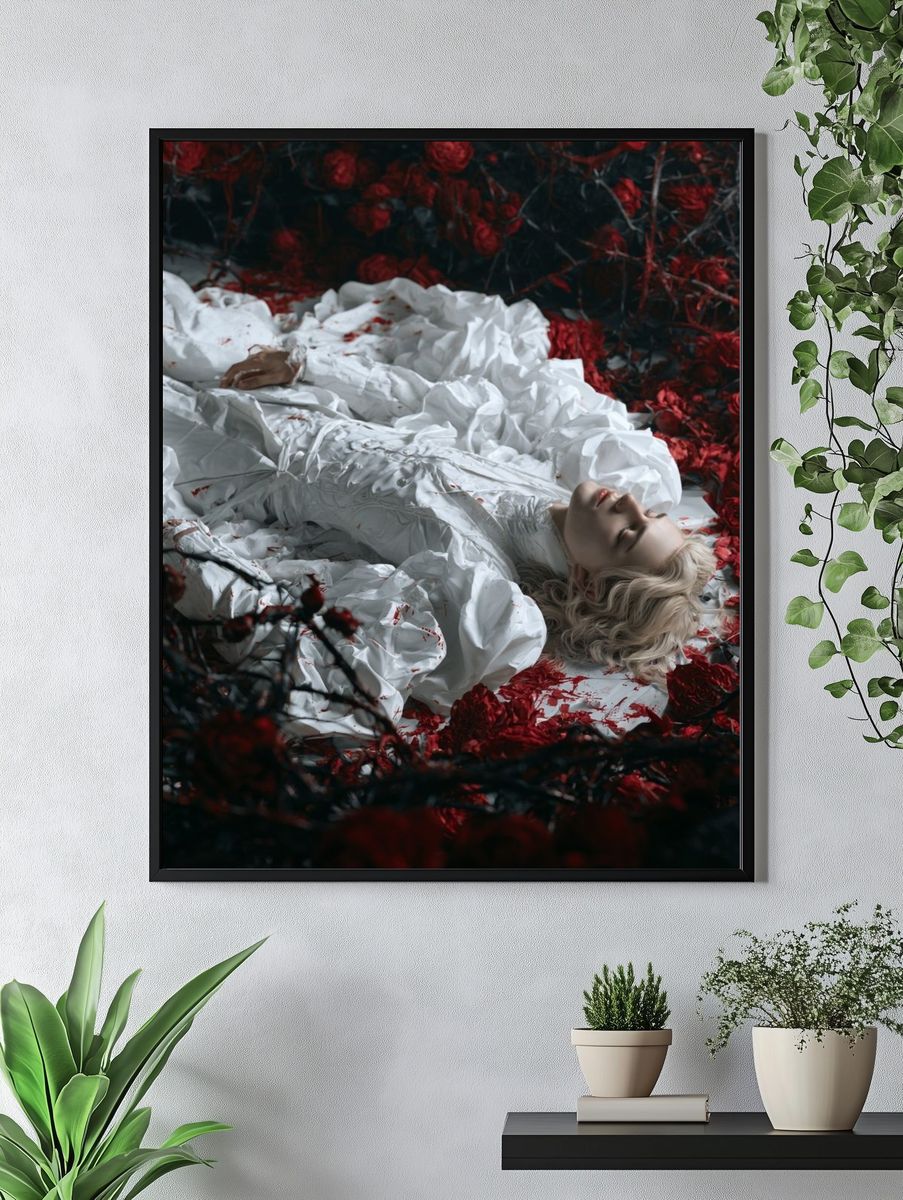 Surreal Red Roses Portrait Print. — room view 4