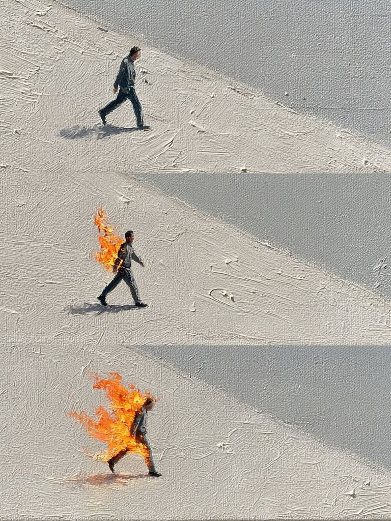 Burning Walk Surrealism Print. poster — fine-art art