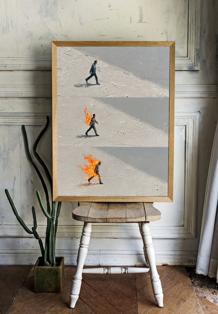 Burning Walk Surrealism Print. — room view 1