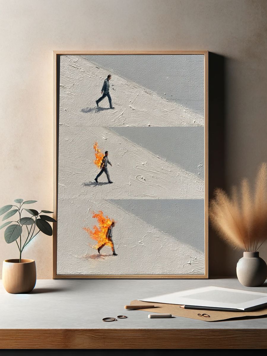 Burning Walk Surrealism Print. — room view 2