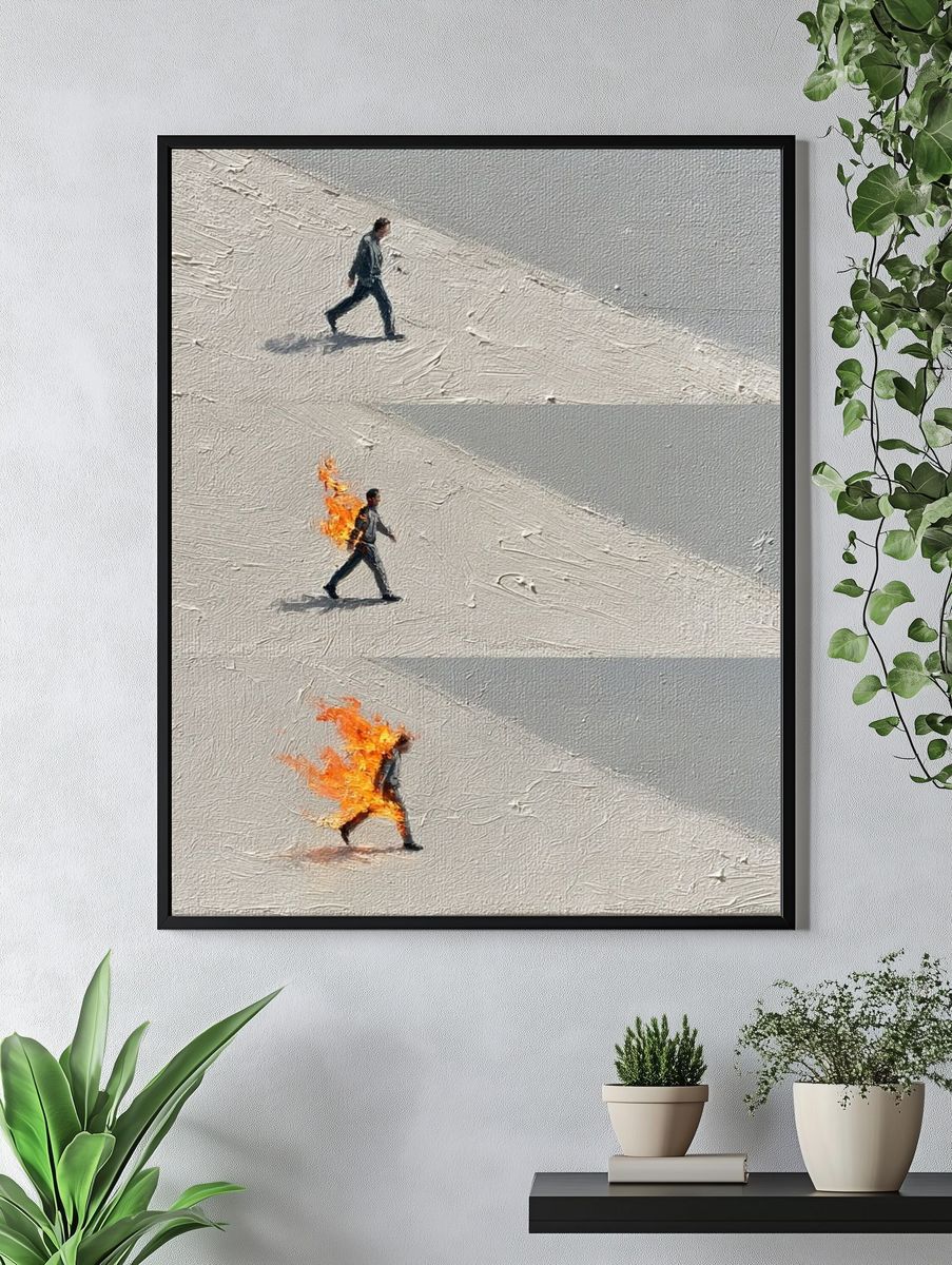 Burning Walk Surrealism Print. — room view 4