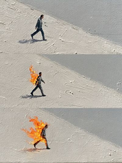 Burning Walk Surrealism Print. poster
