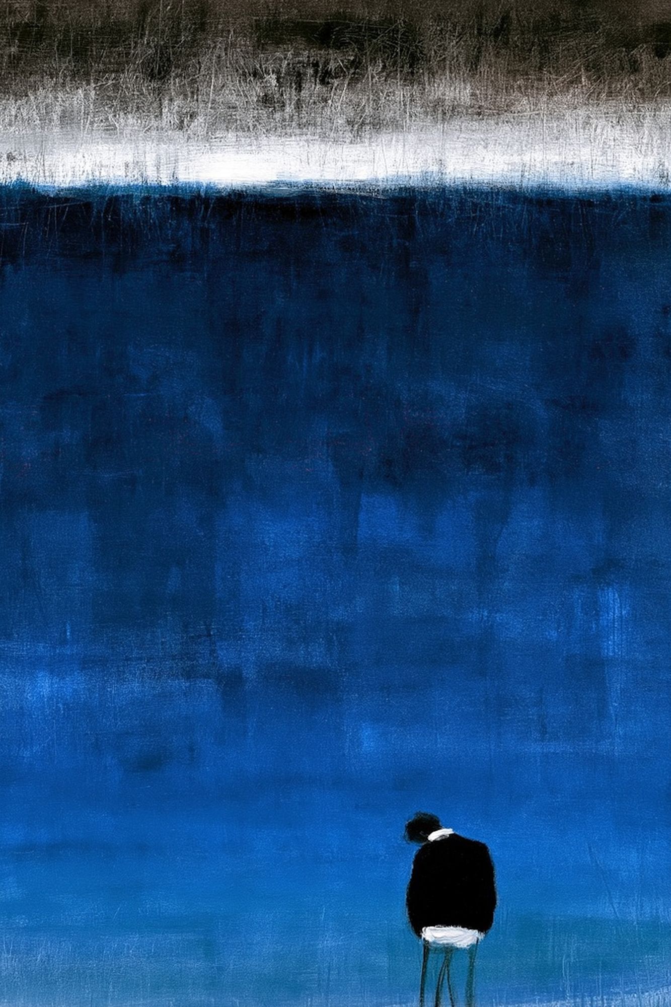 Solitary Figure in Blue Landscape Poster. poster — fine-art art