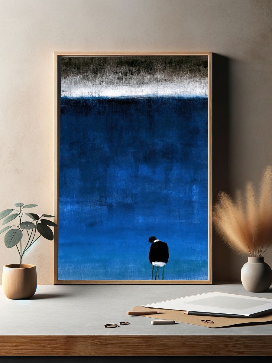 Solitary Figure in Blue Landscape Poster. — room view 2