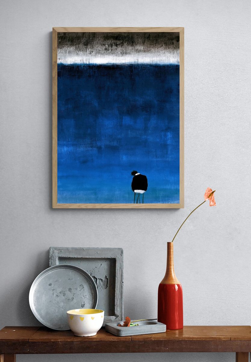Solitary Figure in Blue Landscape Poster. — room view 3
