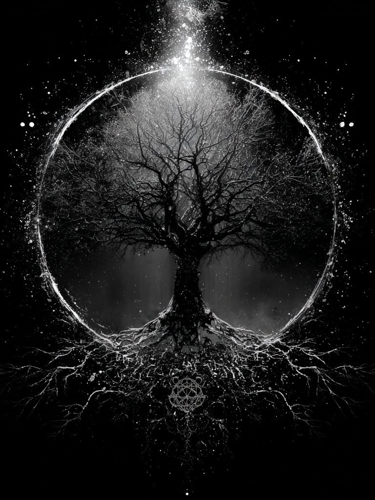 Mystic Tree of Life Black-White Print. poster detail