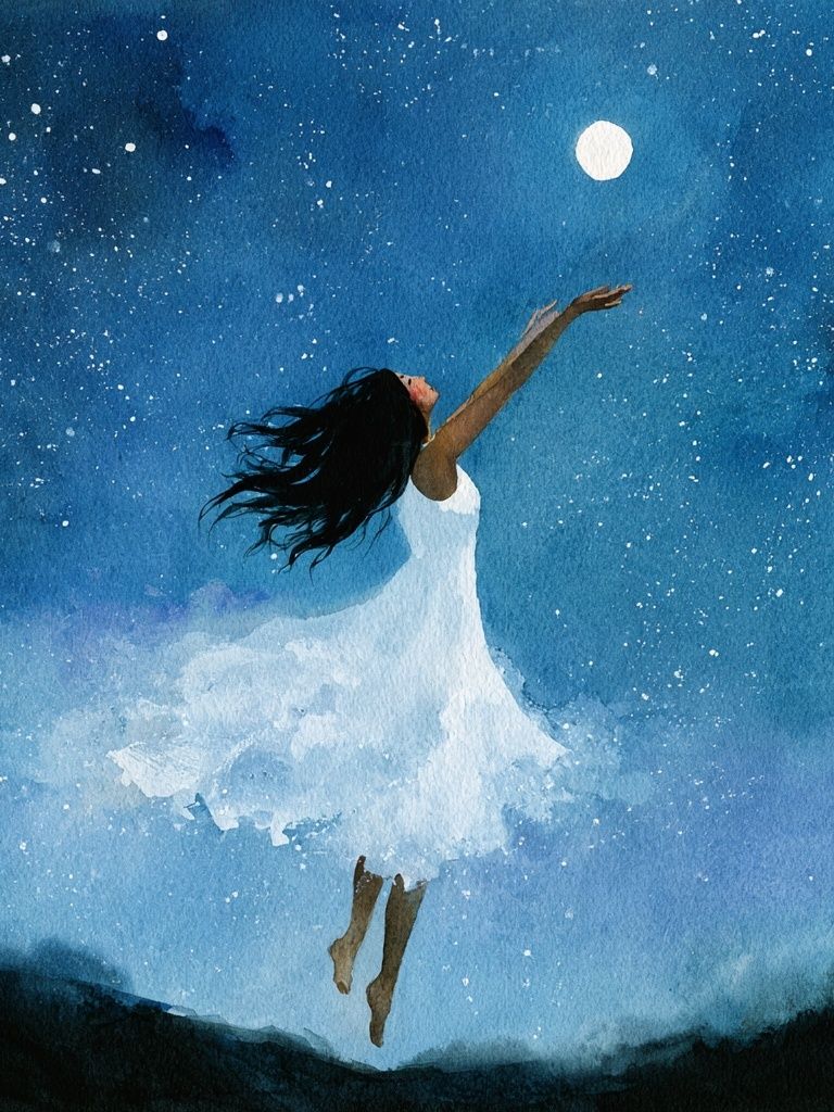 Moonlit Dancer Watercolor Print. poster — fine-art art