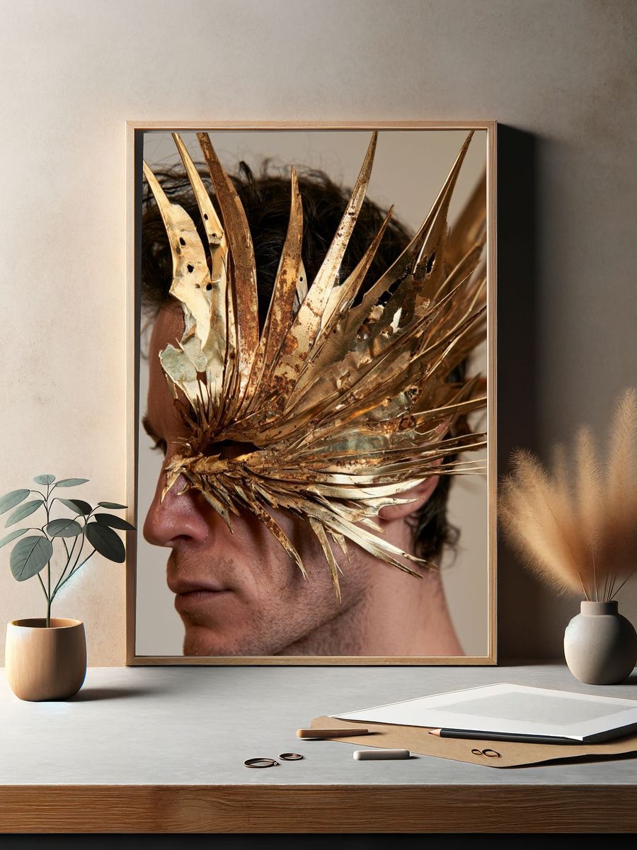 Golden Mask Portrait Print. — room view 2