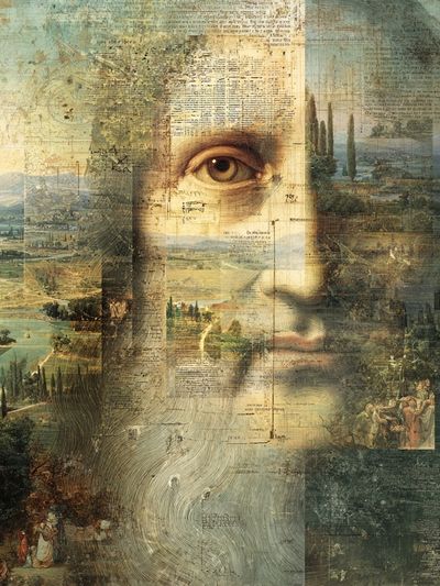 Mona Lisa Landscape Collage Print. poster
