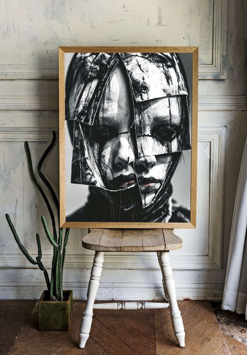 Fragmented Mask Portrait Print. — room view 1