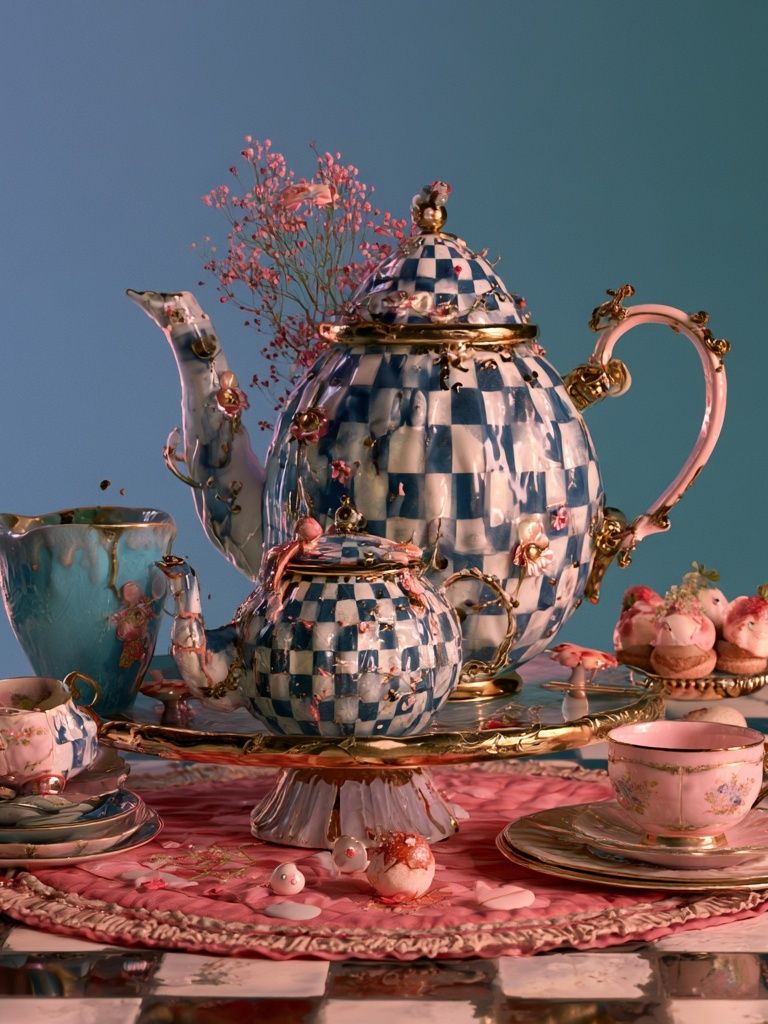 Whimsical Tea Set Still Life Poster. poster detail