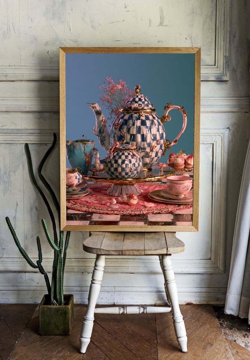 Whimsical Tea Set Still Life Poster. room preview