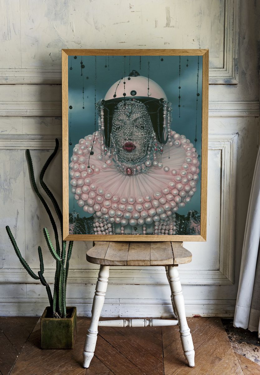 Pearl Portrait Surrealism Print. room preview