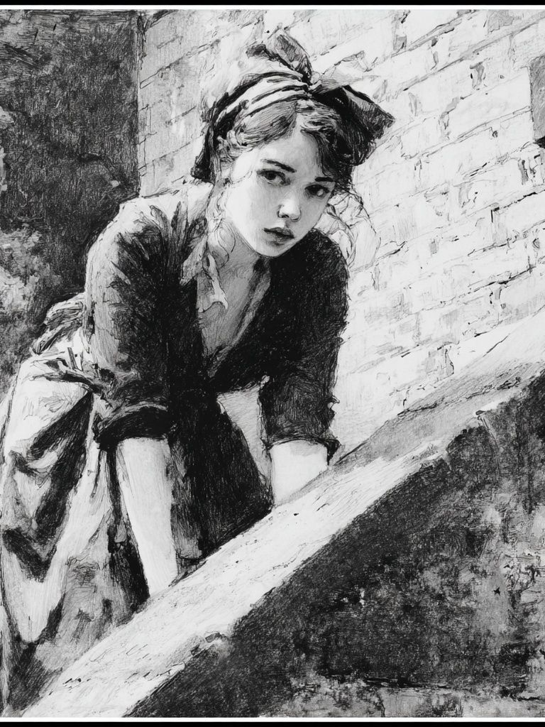 Woman on Stairway Sketch Poster. poster — fine-art art