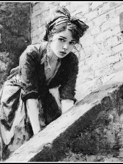 Woman on Stairway Sketch Poster. poster