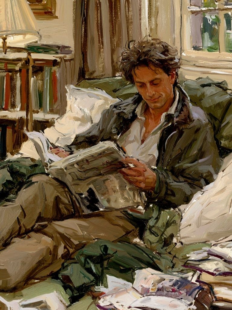 Reading Man in Armchair Poster. poster detail