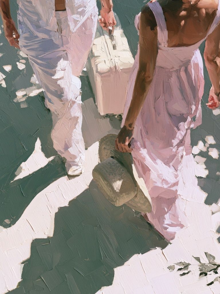 Couple Walking in Sunlit Street Poster. poster — fine-art art
