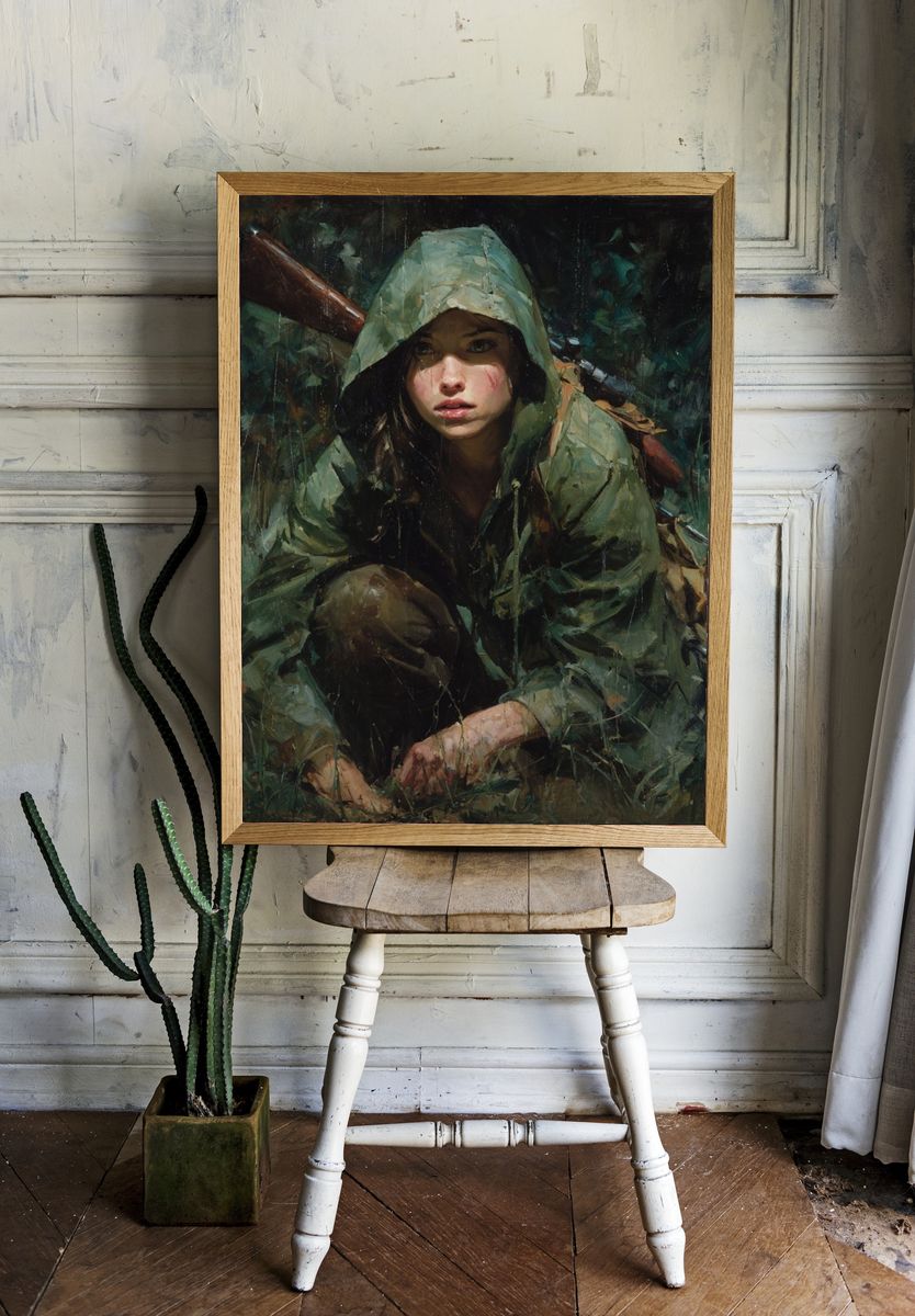 Hooded Hunter Portrait Print. room preview