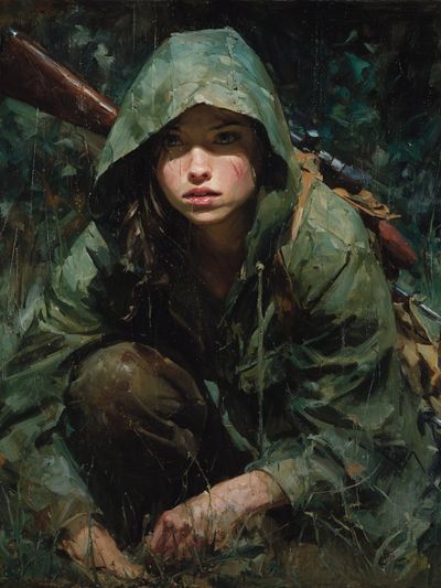 Hooded Hunter Portrait Print. poster