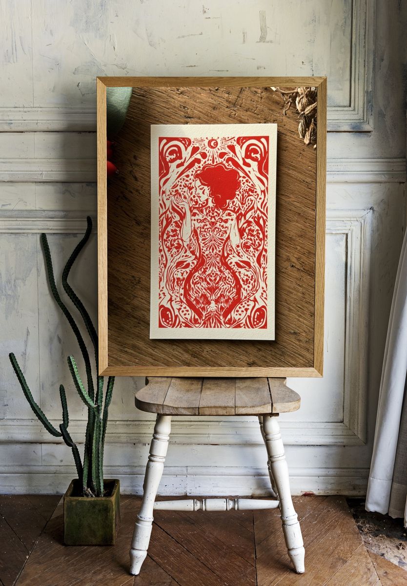Red Ornamental Figure Print. — room view 1