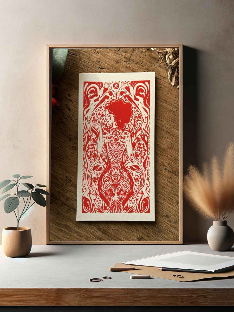 Red Ornamental Figure Print. — room view 2
