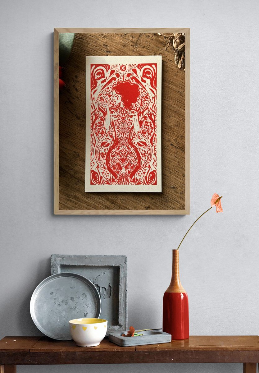 Red Ornamental Figure Print. — room view 3
