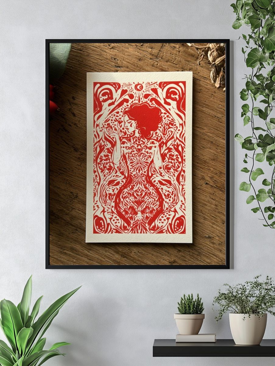 Red Ornamental Figure Print. — room view 4