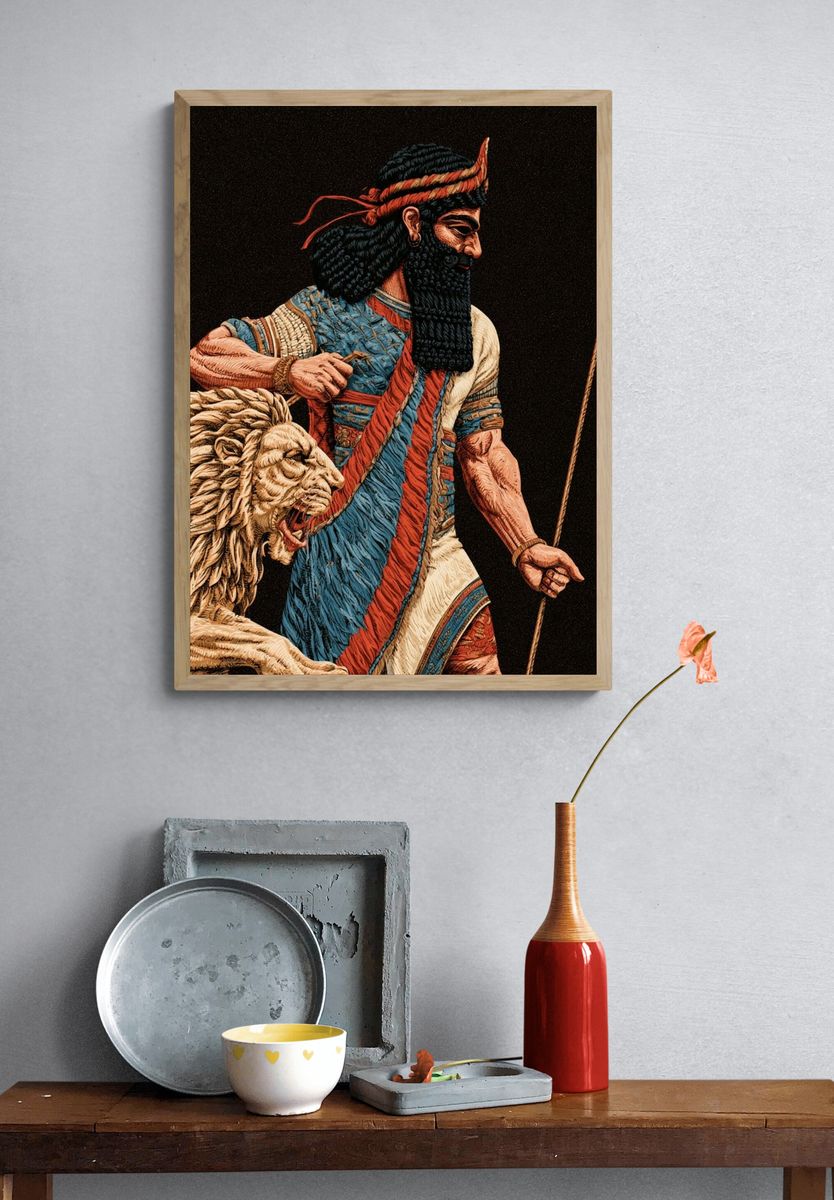 Ancient Warrior and Lion Print. — room view 3