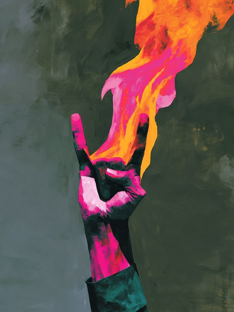 Neon Hand Flame Abstract Poster. poster — fine-art art