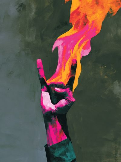 Neon Hand Flame Abstract Poster.