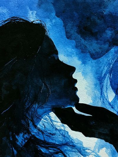 Blue Lovers Silhouette Illustration Poster.