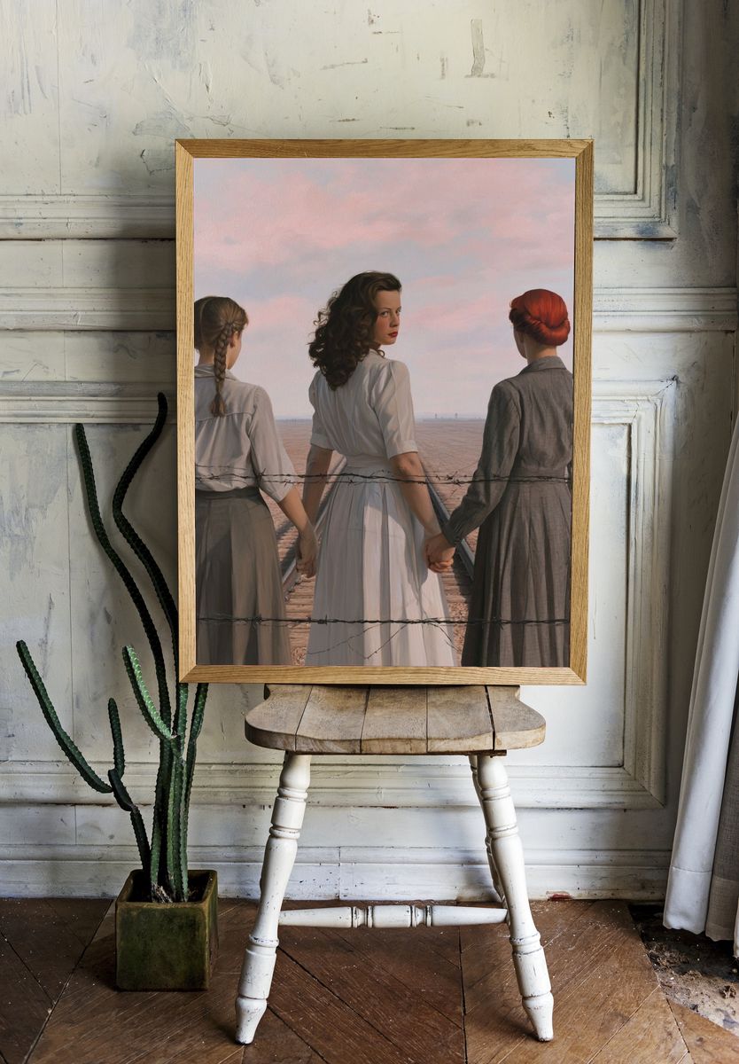 Three Women by the Fence Print. room preview