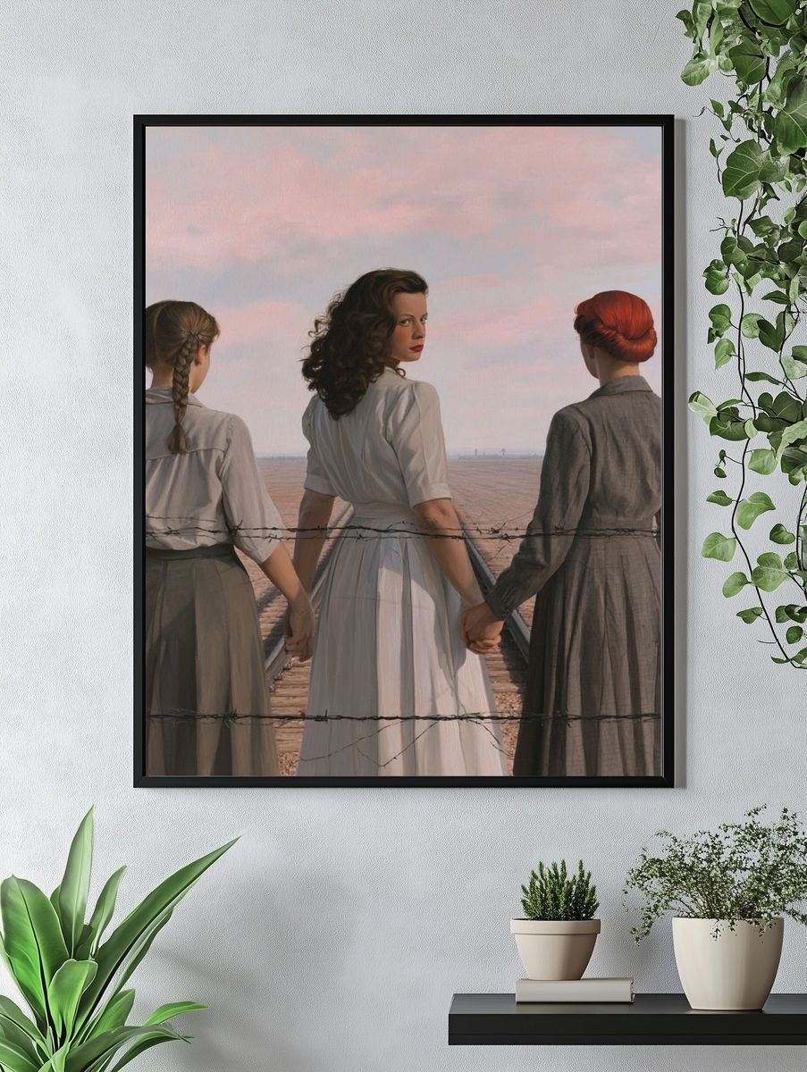 Three Women by the Fence Print. — room view 4