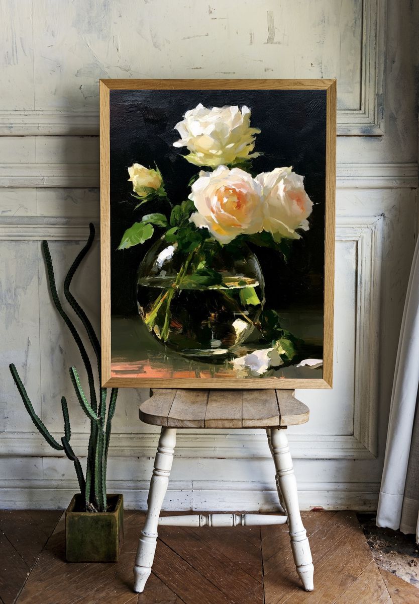 White Roses Still Life Poster. room preview