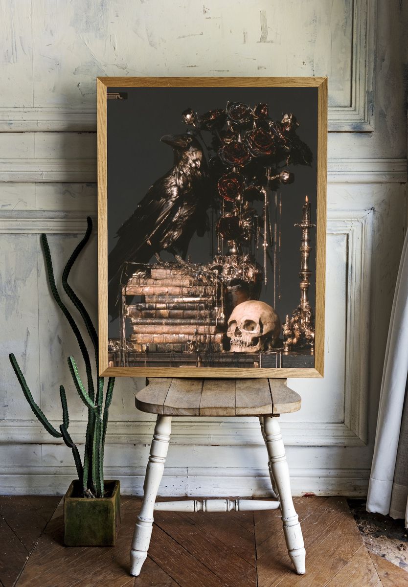 Gothic Raven Still Life Poster. — room view 1