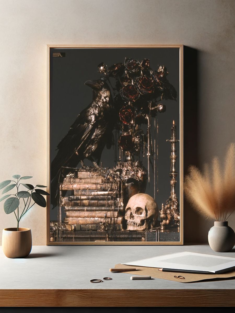 Gothic Raven Still Life Poster. — room view 2