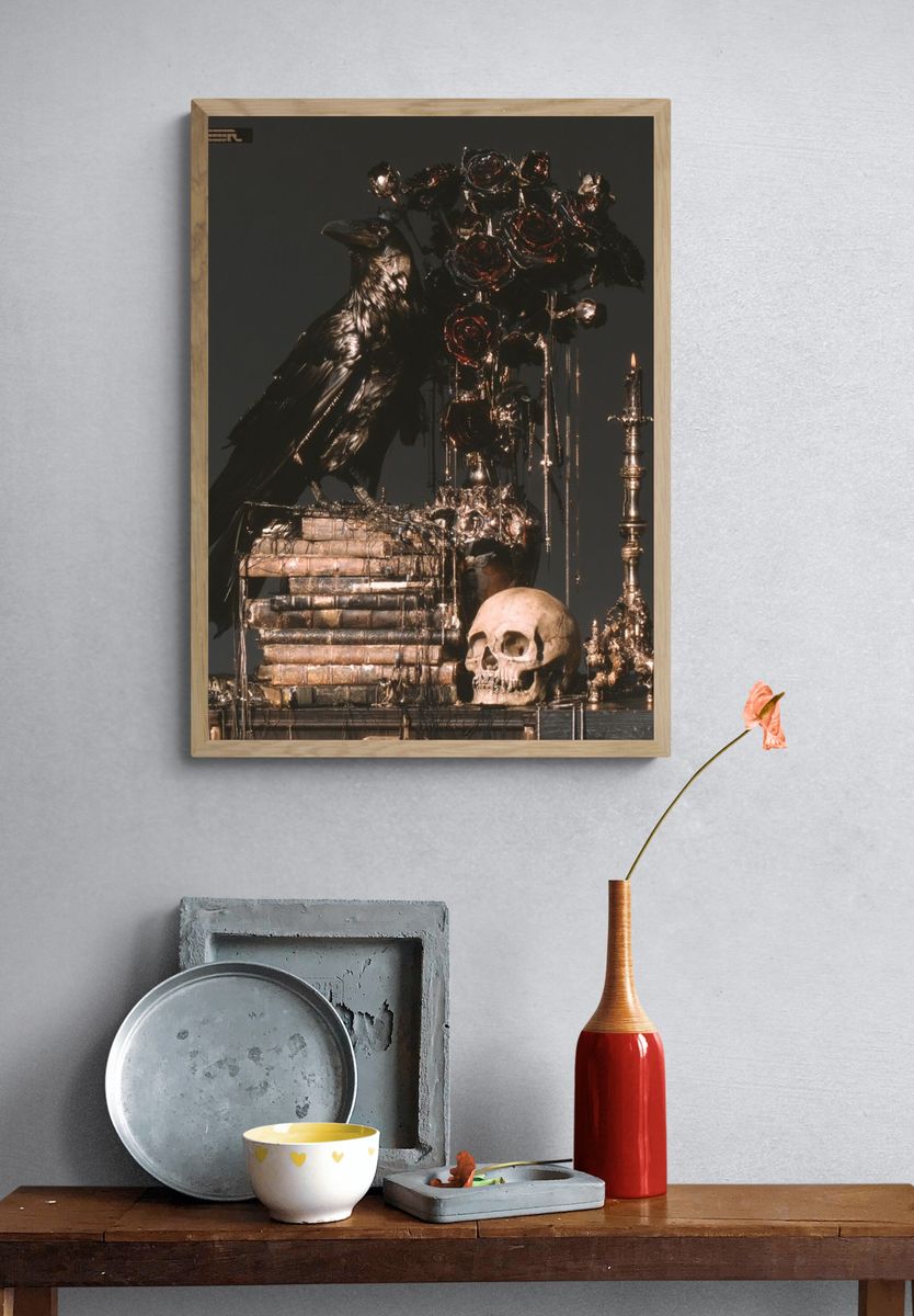 Gothic Raven Still Life Poster. — room view 3