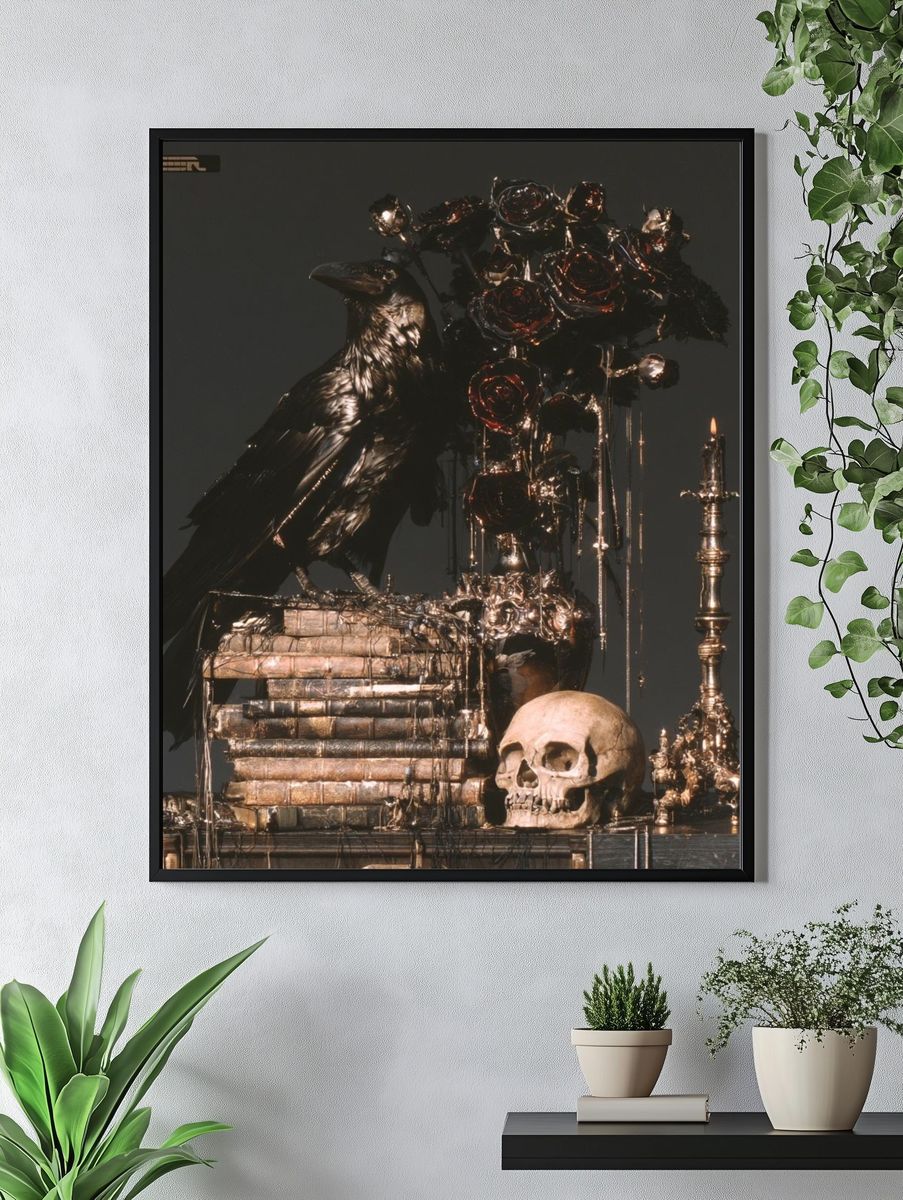 Gothic Raven Still Life Poster. — room view 4