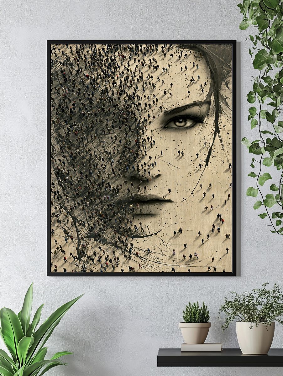 Crowd Face Surrealism Poster. — room view 4