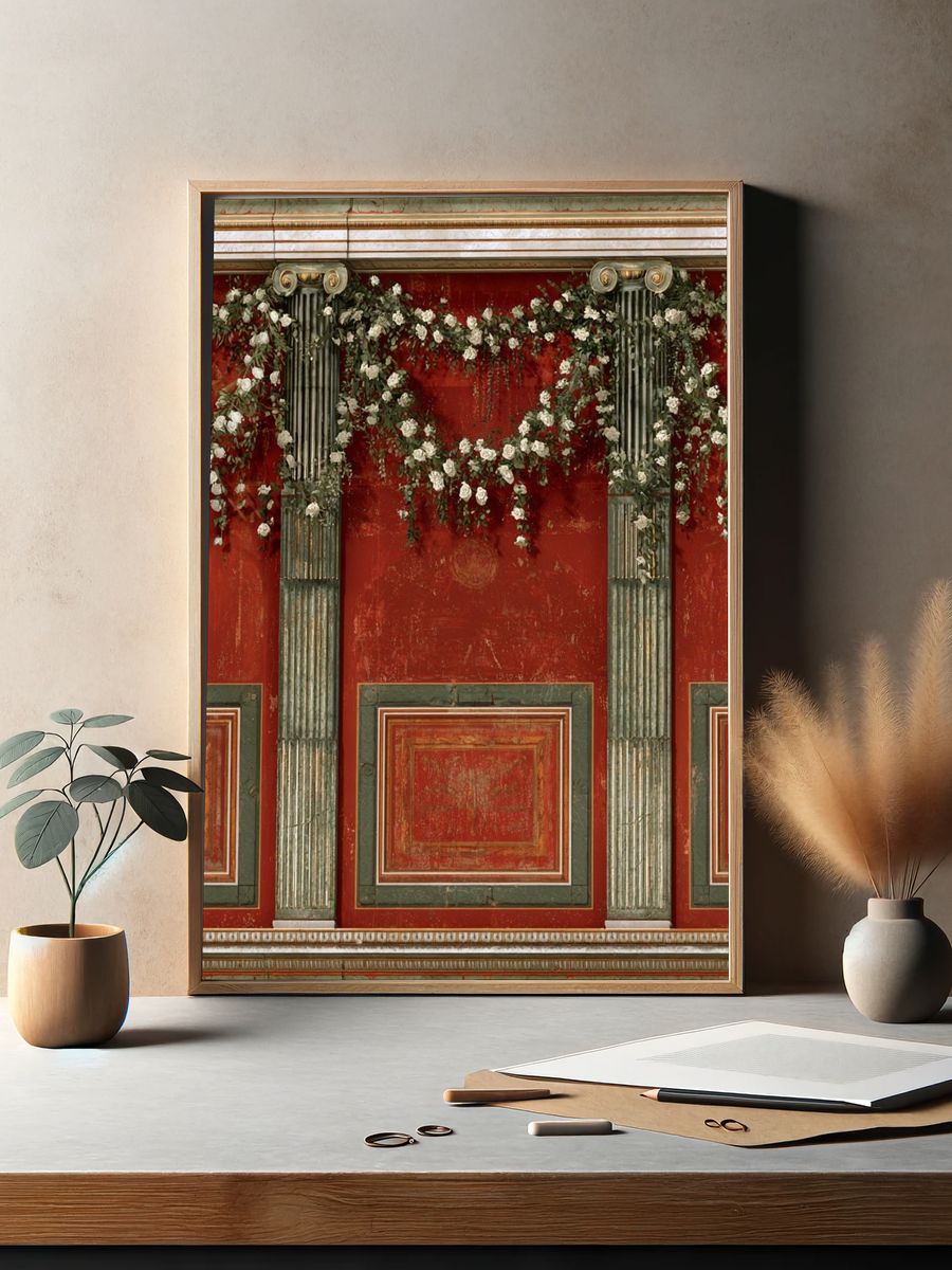 Ornate Red Wall — Fine-Art Print. — room view 2