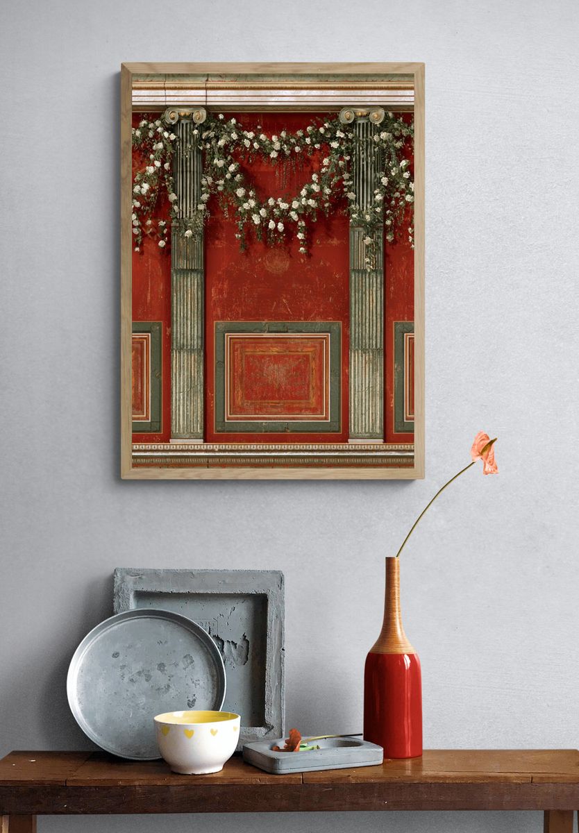 Ornate Red Wall — Fine-Art Print. — room view 3