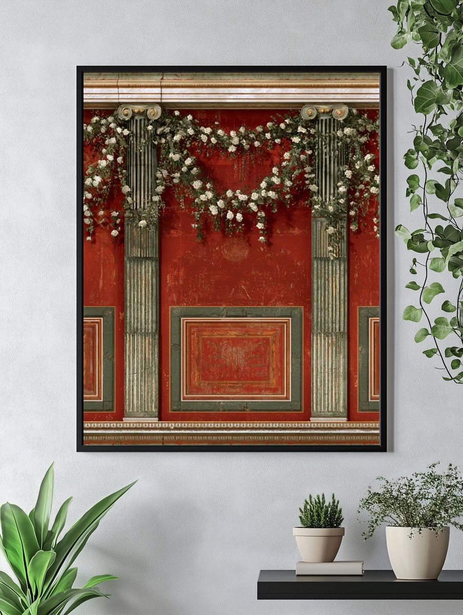 Ornate Red Wall — Fine-Art Print. — room view 4
