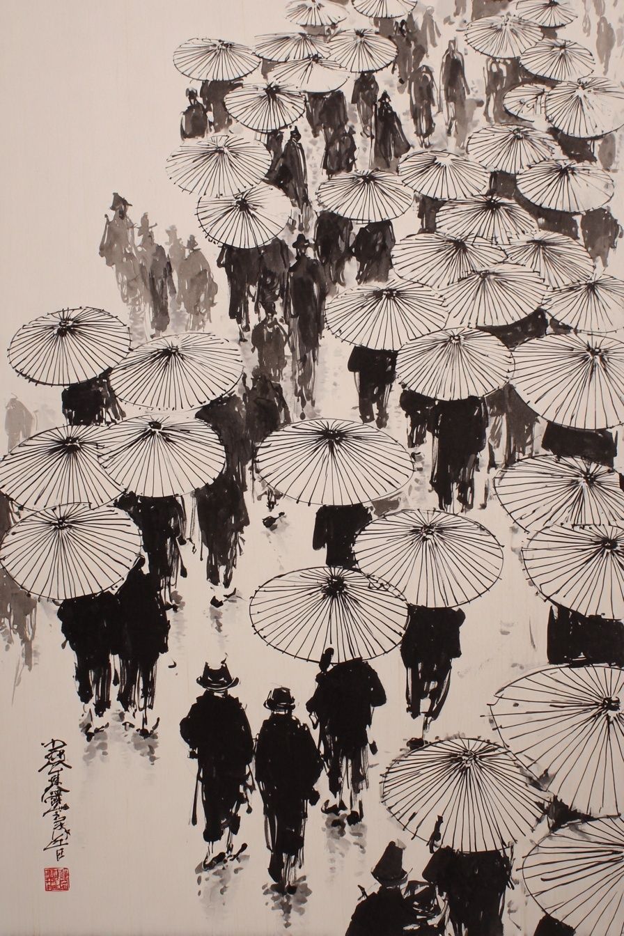 Umbrella Crowd Ink Poster. poster detail