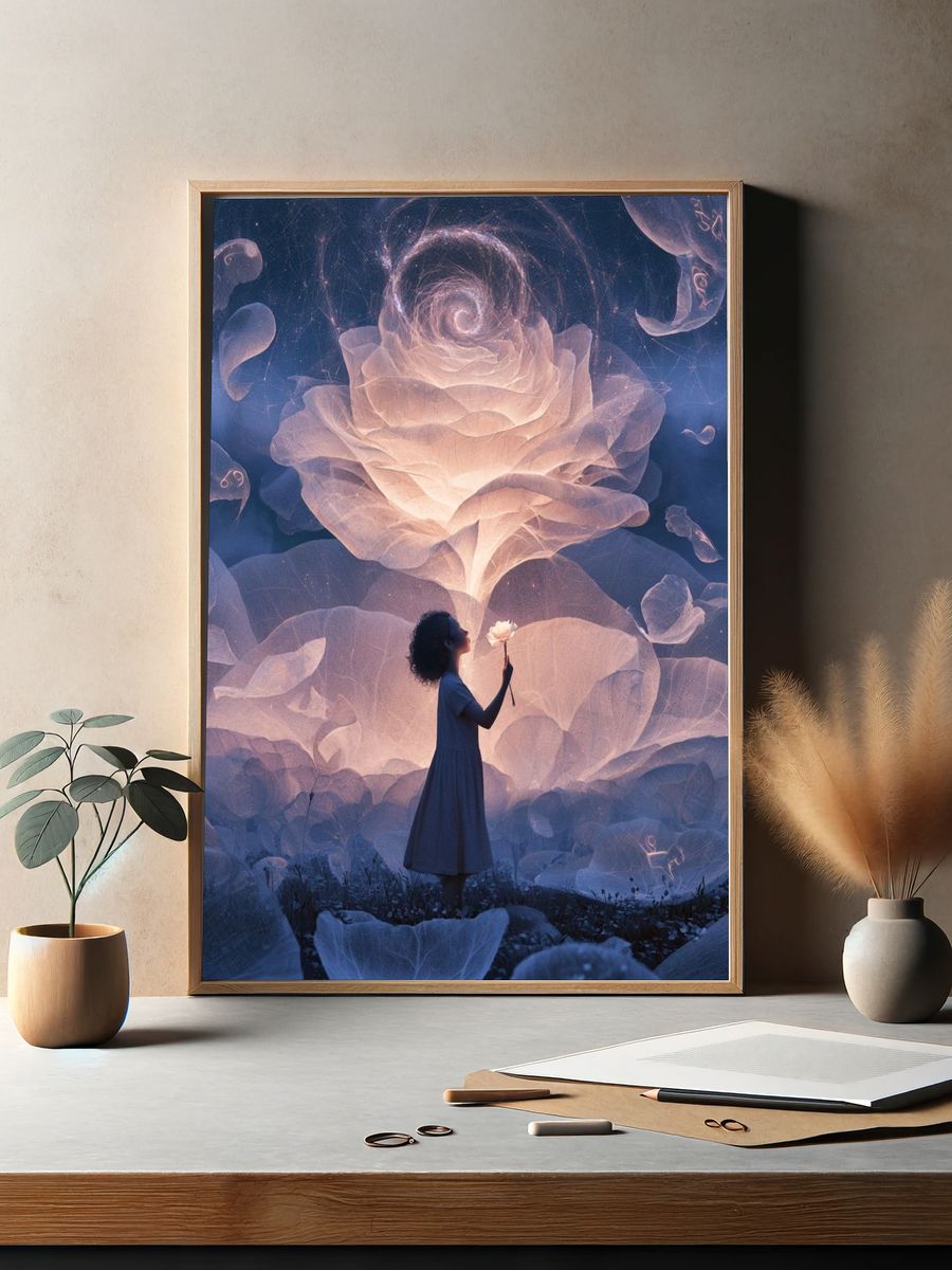 Dreamlike Lotus Surrealism Print. — room view 2