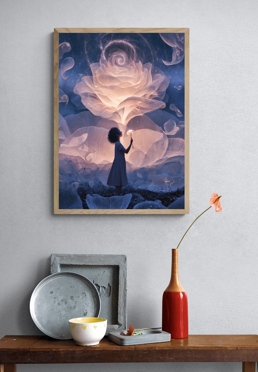 Dreamlike Lotus Surrealism Print. — room view 3