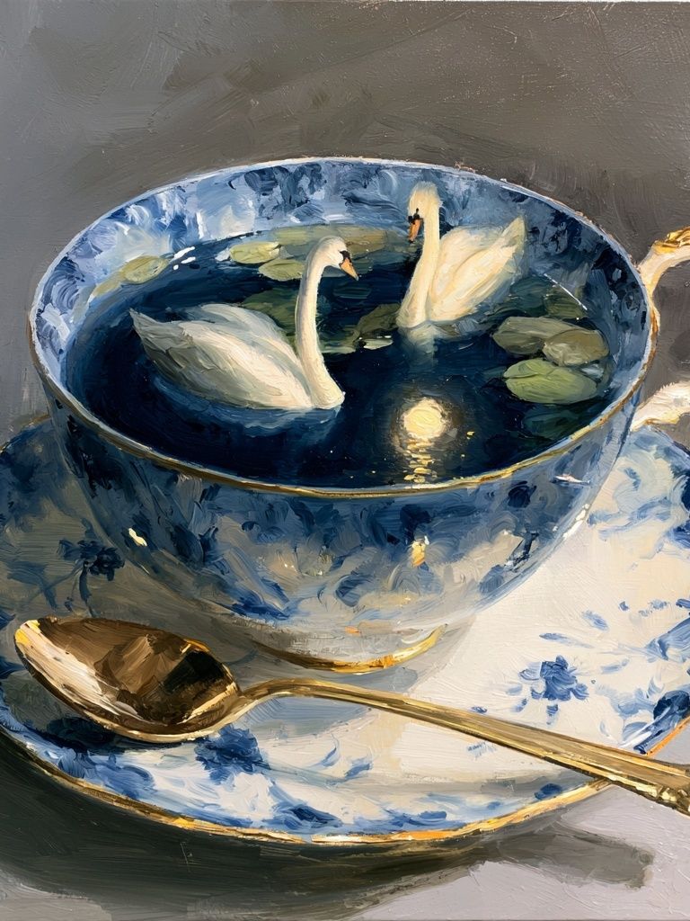 Swan Teacup Still Life Poster. poster detail