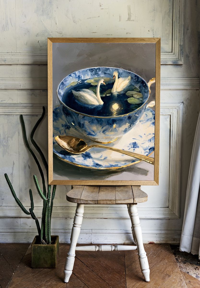 Swan Teacup Still Life Poster. — room view 1