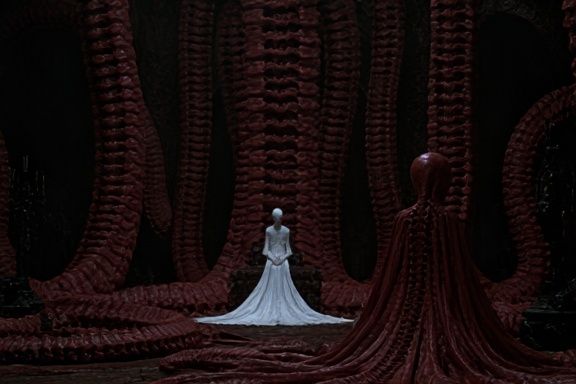 Surreal Crimson Figure Poster. poster detail
