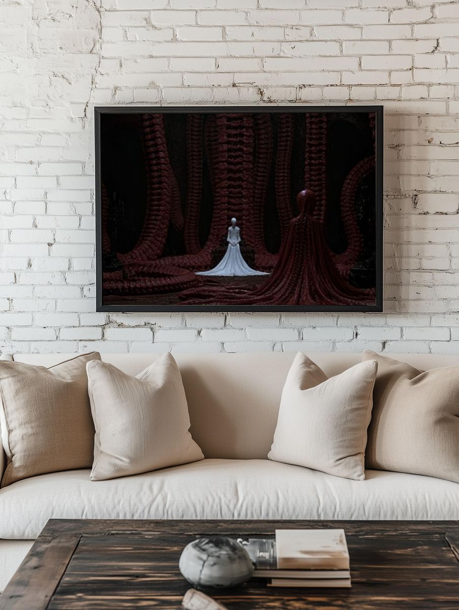 Surreal Crimson Figure Poster. room preview