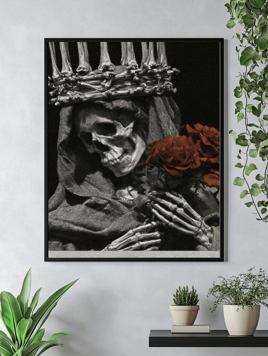 Skeleton Crown with Red Roses Print. — room view 4